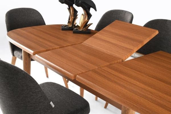 Sorite Oval Ahşao Ayaklı Masa Tuna Ahşap Sandalye Takımı