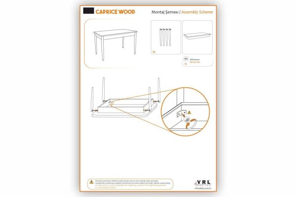 Caprice Wood Ahşap Ayaklı Mutfak Cafe Masası
